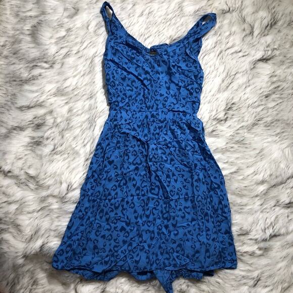 H&M | blue leopard print heart mini dress size 4 Valentines Day - Picture 3 of 7